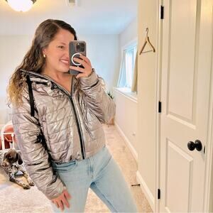 NWT LeBlog Silver Metallic Puffer Jacket Medium